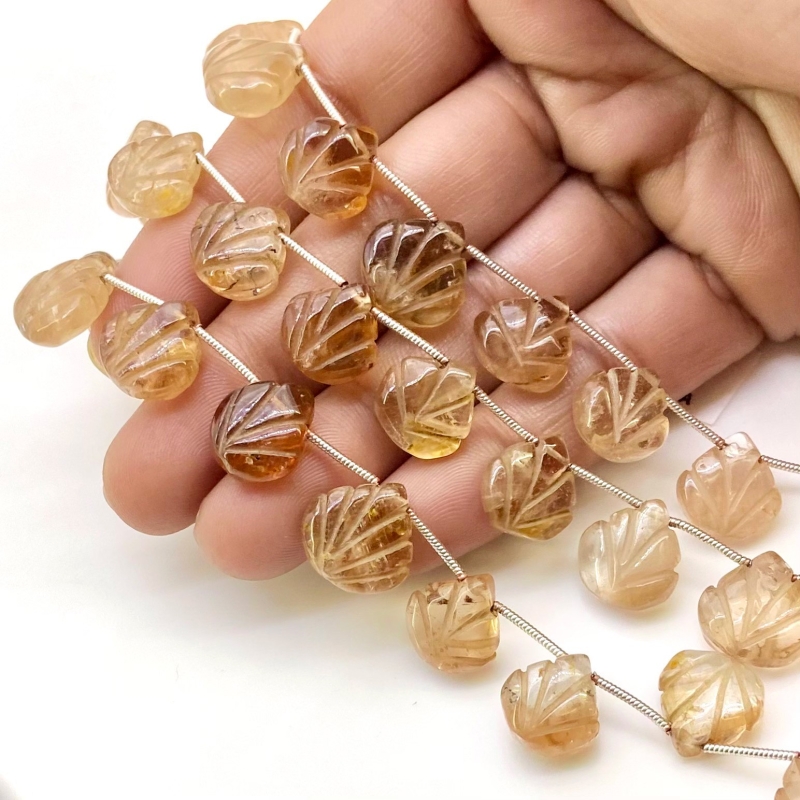 Champagne Topaz 12-13mm Carved Leaf Shape AA Grade Gemstone Beads Lot - Total 5 Strands of 7 Inch.
