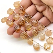Champagne Topaz 12-13mm Carved Leaf Shape AA Grade Gemstone Beads Lot - Total 5 Strands of 7 Inch.