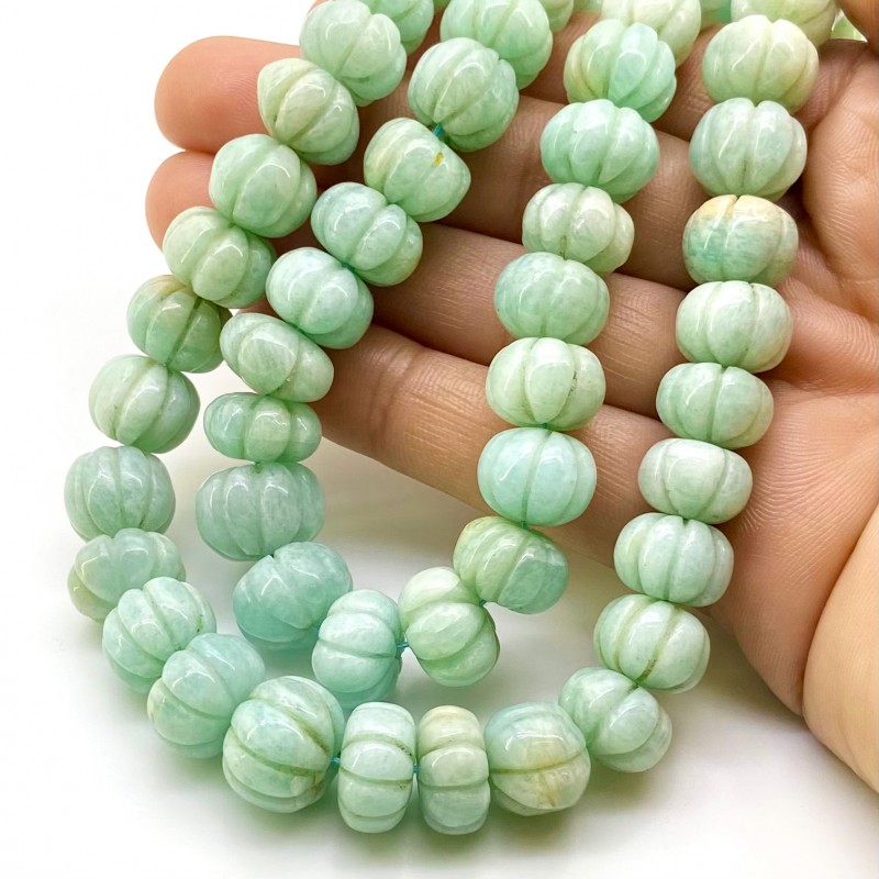 Amazonite 10-13mm Carved Melon Shape A+ Grade 16 Inch Long Gemstone Beads Strand