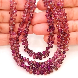 Pink Tourmaline 5-6mm Briolette Drop Shape AA Grade Gemstone Beads Strand - Total 1 Strand of 8 Inch.