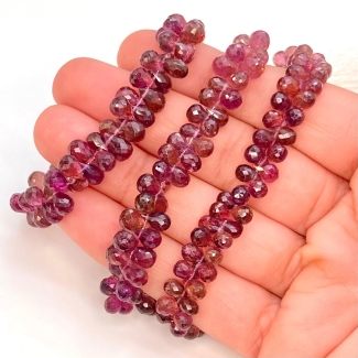 Pink Tourmaline 6-7mm Briolette Drop Shape AA Grade Gemstone Beads Strand - Total 1 Strand of 8 Inch.
