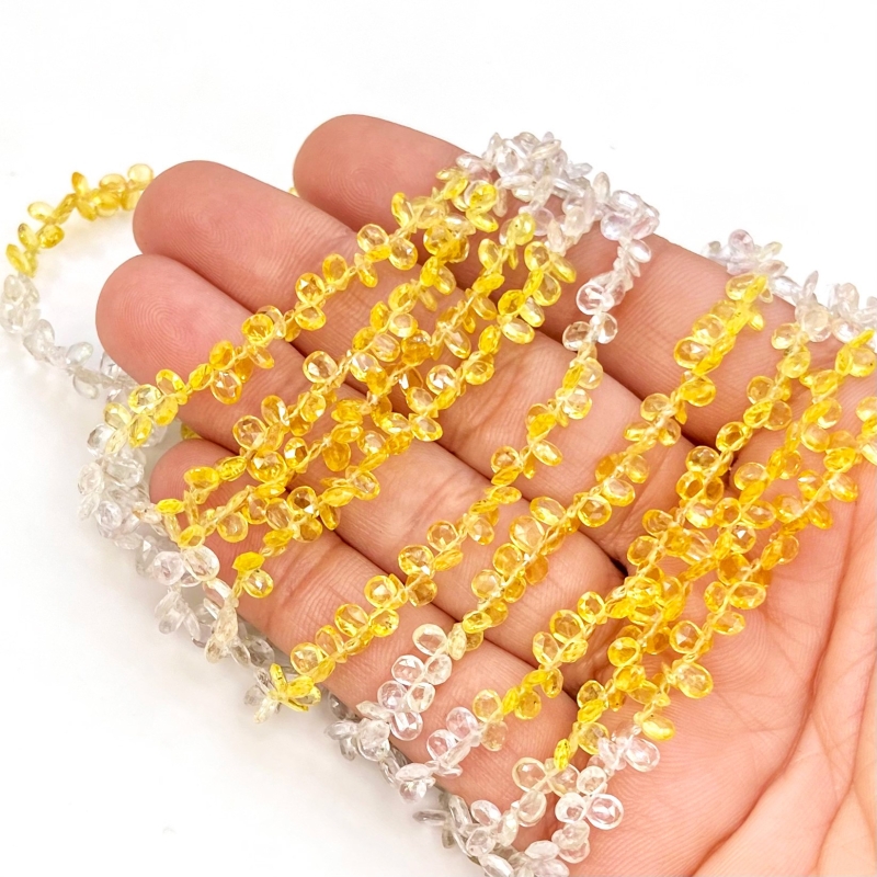 Yellow Sapphire 4-5mm Briolette Pear Shape AA+ Grade Gemstone Beads Strand - Total 1 Strand of 14 Inch.