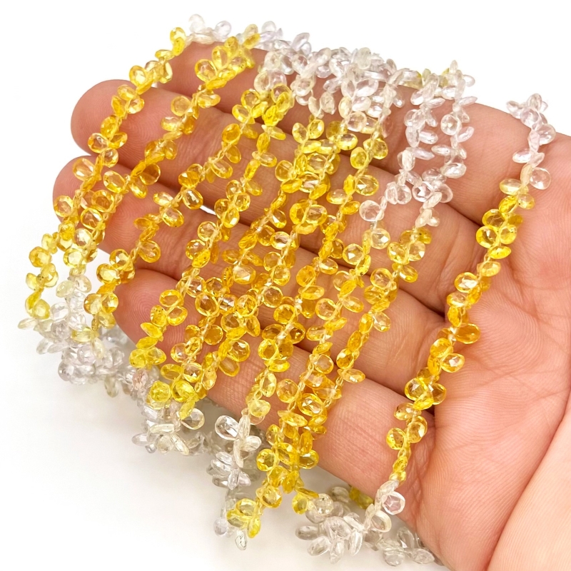 Yellow Sapphire 4-5mm Briolette Pear Shape AA+ Grade Gemstone Beads Strand - Total 1 Strand of 14 Inch.