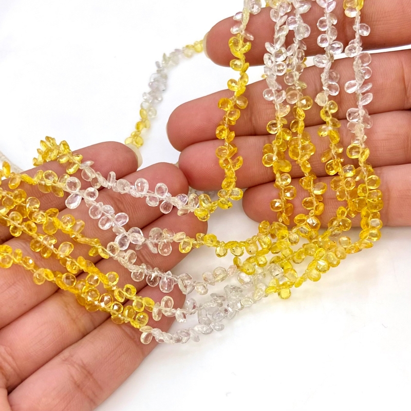 Yellow Sapphire 4-5mm Briolette Pear Shape AA+ Grade Gemstone Beads Strand - Total 1 Strand of 14 Inch.