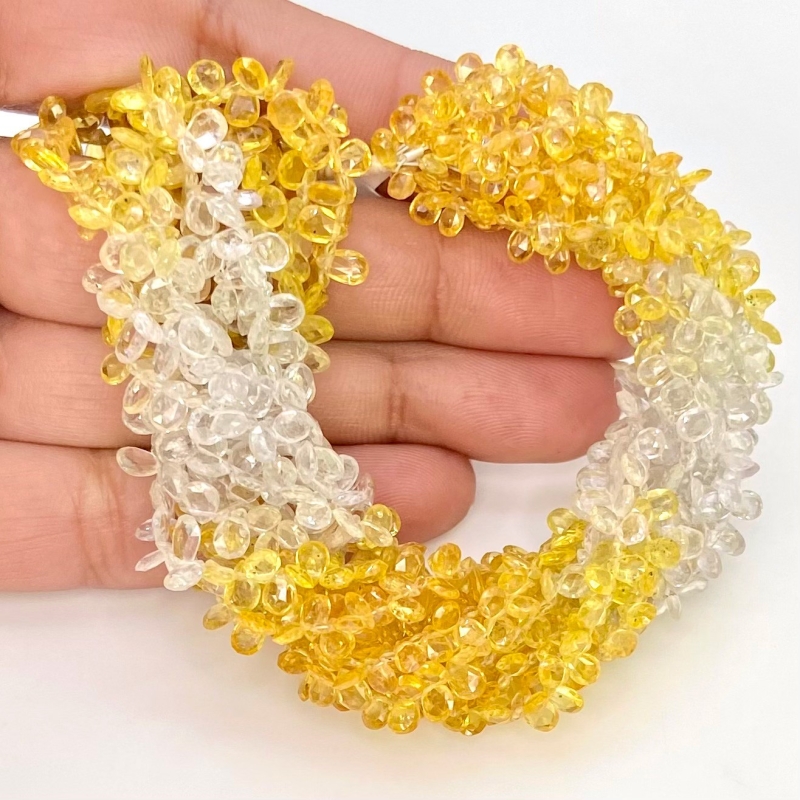 Yellow Sapphire 4-5mm Briolette Pear Shape AA+ Grade Gemstone Beads Strand - Total 1 Strand of 14 Inch.