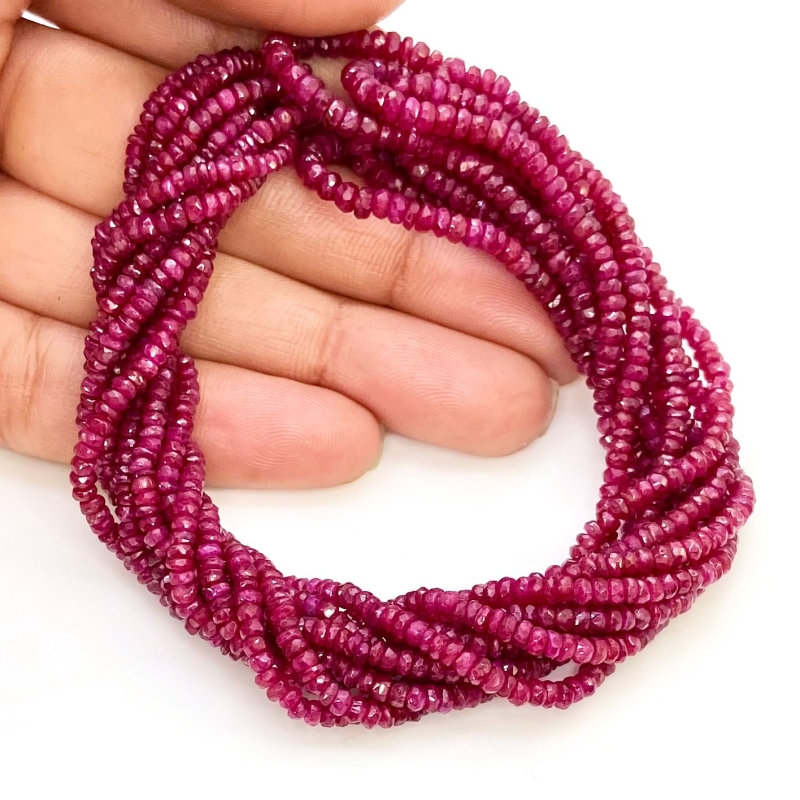Ruby 2.5-3mm Faceted Rondelle Shape AA+ Grade Gemstone Beads Strand - Total 1 Strand of 16 Inch.