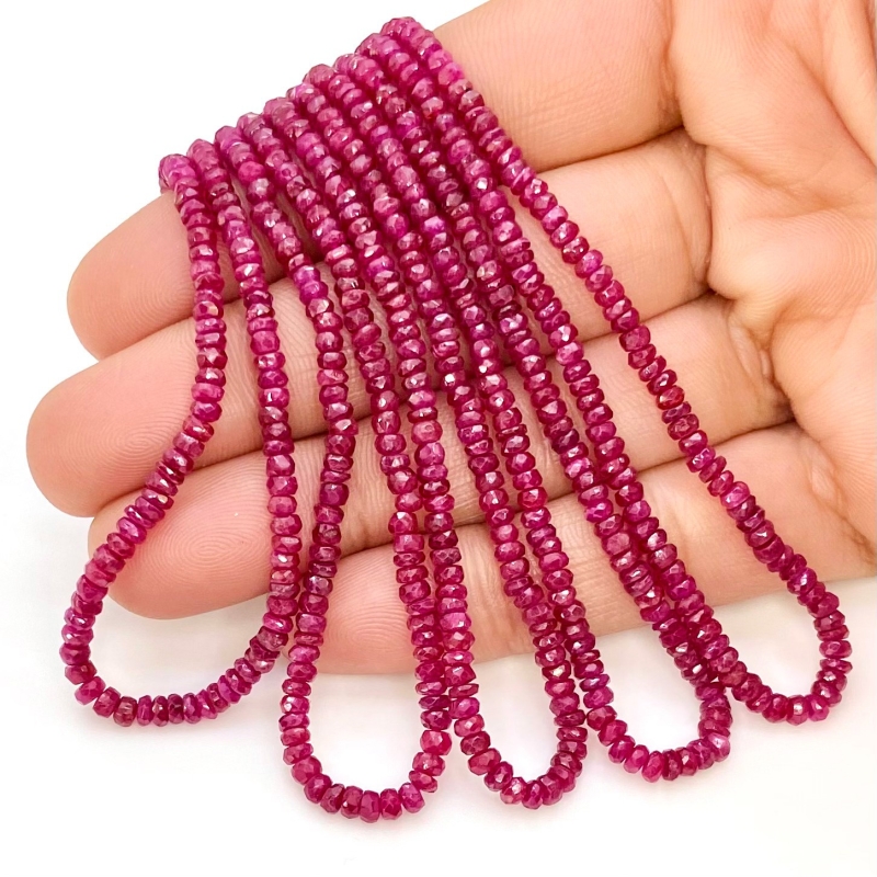 Ruby 2.5-3mm Faceted Rondelle Shape AA+ Grade Gemstone Beads Strand - Total 1 Strand of 16 Inch.