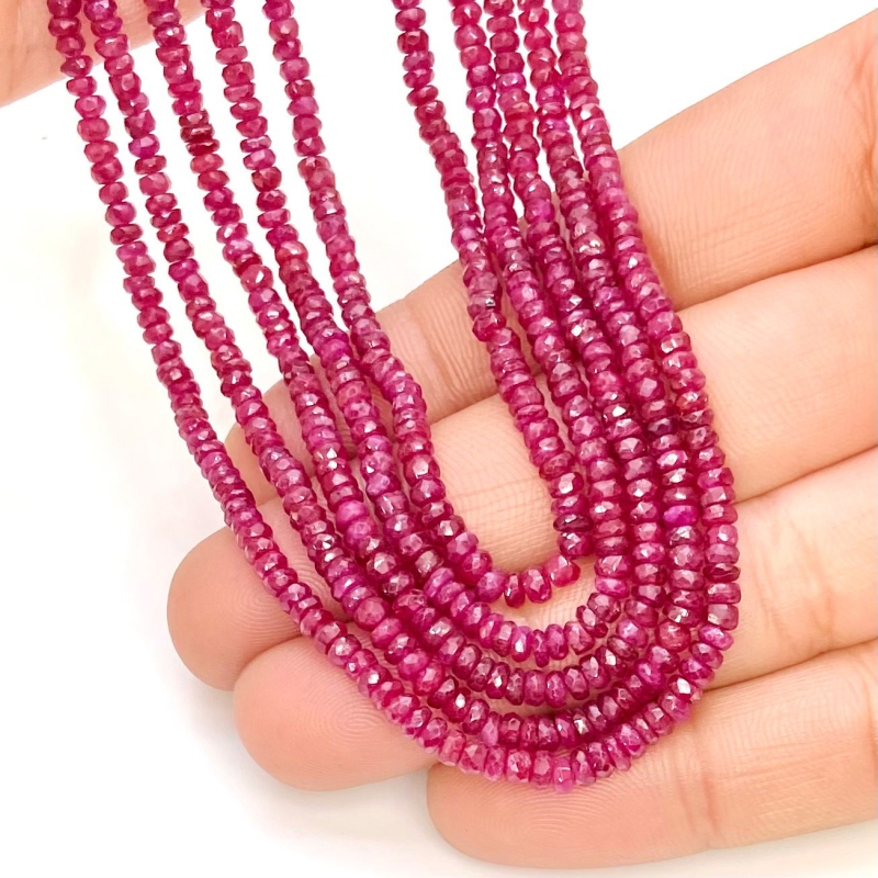 Ruby 2.5-3mm Faceted Rondelle Shape AA+ Grade Gemstone Beads Strand - Total 1 Strand of 16 Inch.