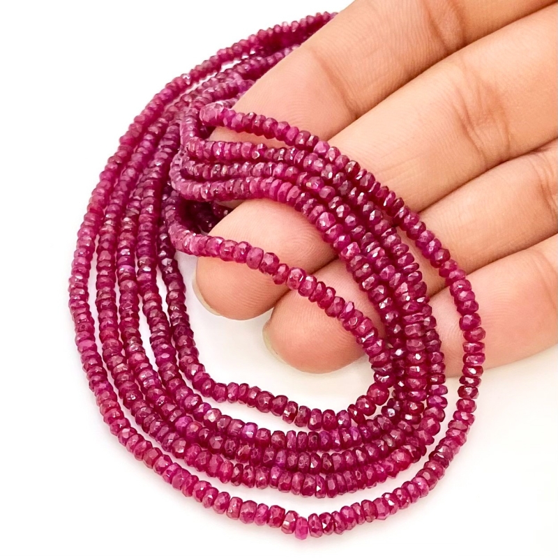 Ruby 2.5-3mm Faceted Rondelle Shape AA+ Grade Gemstone Beads Strand - Total 1 Strand of 16 Inch.