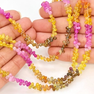 Multi Sapphire 4-5mm Briolette Drop Shape AA Grade Gemstone Beads Strand - Total 1 Strand of 14 Inch.