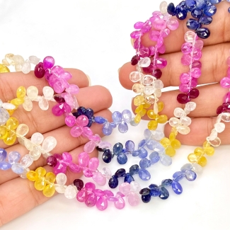 Multi Sapphire 6-7.5mm Briolette Pear Shape AA Grade Gemstone Beads Strand - Total 1 Strand of 16 Inch.