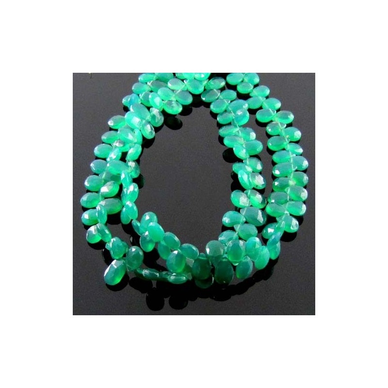 Green Onyx Faceted Pear Shape Gemstone Briolette Strand - 6-7mm - 8 Inch
