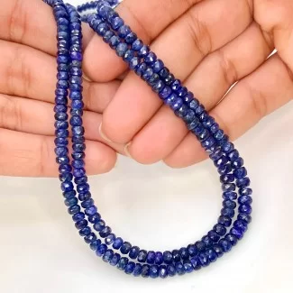 Blue Sapphire 3.5-5mm Faceted Rondelle Shape AA Grade Gemstone Beads Lot - Total 2 Strands of 20 Inch.