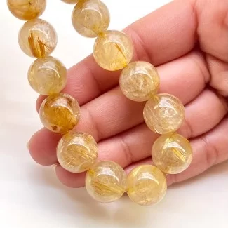 Golden Rutile 13-14mm Smooth Round Shape AA Grade Gemstone Beads Strand - Total 1 Strand of 8 Inch.