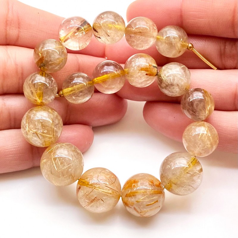 Golden Rutile 11-10.5mm Smooth Round Shape AA Grade Gemstone Beads Strand - Total 1 Strand of 8 Inch.