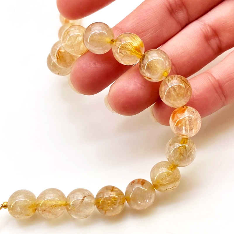 Golden Rutile 10-10.5mm Smooth Round Shape AA Grade Gemstone Beads Strand - Total 1 Strand of 8 Inch.