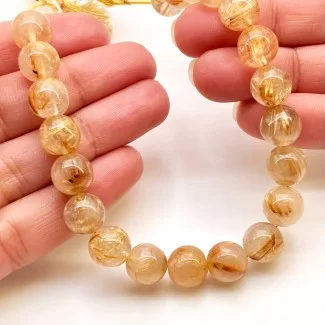 Golden Rutile 9.5-10mm Smooth Round Shape AA Grade Gemstone Beads Strand - Total 1 Strand of 8 Inch.