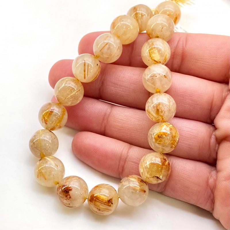Golden Rutile 11-11.5mm Smooth Round Shape AA Grade Gemstone Beads Strand - Total 1 Strand of 8 Inch.