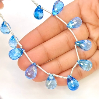 Swiss Blue Topaz 13-14.5mm Briolette Drop Shape AAA Grade Gemstone Beads Layout - Total 1 Strand of 8 Inch.