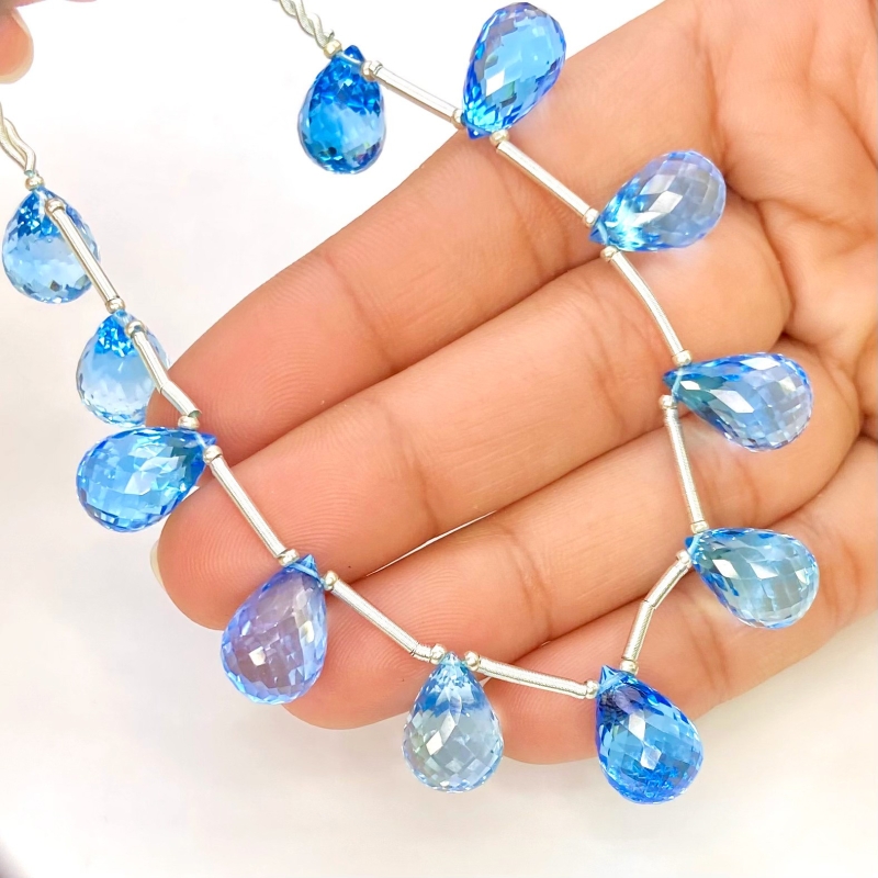Swiss Blue Topaz 13-14.5mm Briolette Drop Shape AAA Grade Gemstone Beads Layout - Total 1 Strand of 8 Inch.