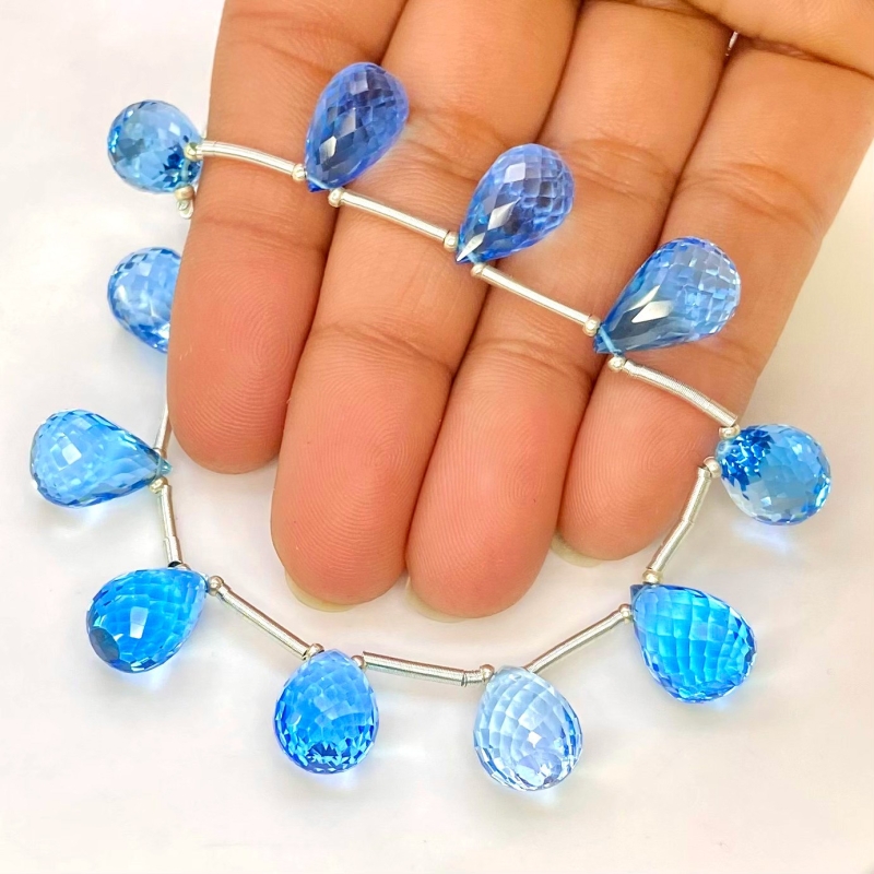 Swiss Blue Topaz 13-14.5mm Briolette Drop Shape AAA Grade Gemstone Beads Layout - Total 1 Strand of 8 Inch.