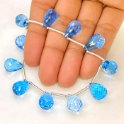 Swiss Blue Topaz 13-14.5mm Briolette Drop Shape AAA Grade Gemstone Beads Layout - Total 1 Strand of 8 Inch.