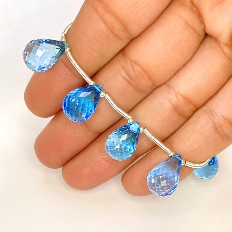 Swiss Blue Topaz 13-14.5mm Briolette Drop Shape AAA Grade Gemstone Beads Layout - Total 1 Strand of 8 Inch.