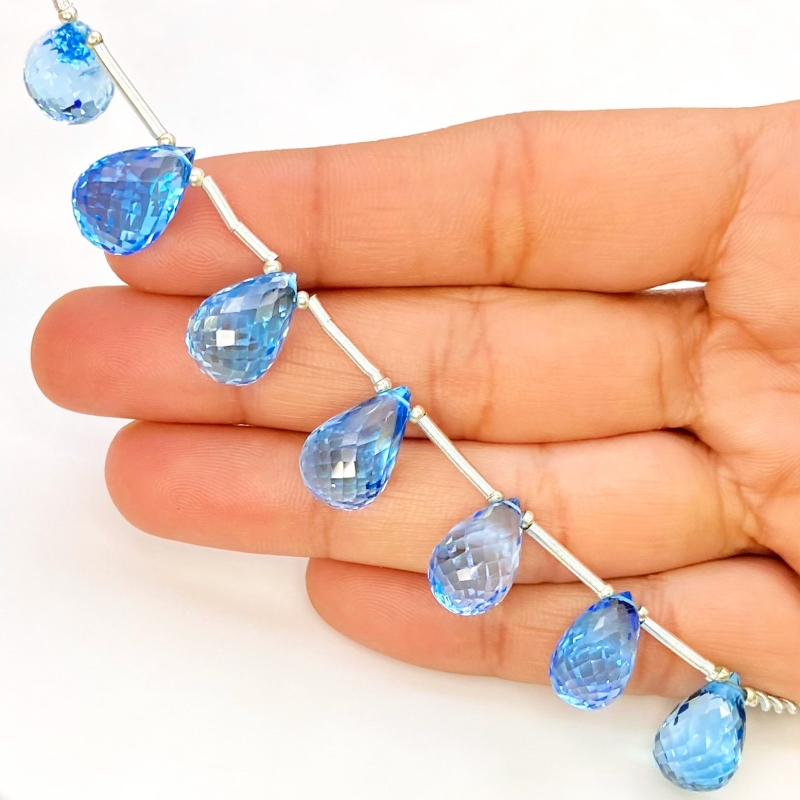 Swiss Blue Topaz 13-14.5mm Briolette Drop Shape AAA Grade Gemstone Beads Layout - Total 1 Strand of 8 Inch.