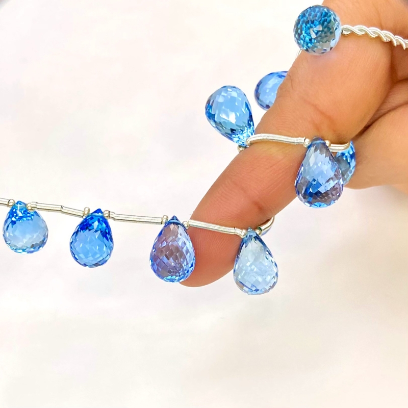 Swiss Blue Topaz 13-14.5mm Briolette Drop Shape AAA Grade Gemstone Beads Layout - Total 1 Strand of 8 Inch.
