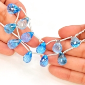 Swiss Blue Topaz 13-14.5mm Briolette Drop Shape AAA Grade Gemstone Beads Layout - Total 1 Strand of 8 Inch.