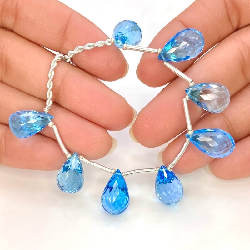 Swiss Blue Topaz 14-16mm Briolette Drop Shape AAA Grade Gemstone Beads Layout - Total 1 Strand of 6 Inch.