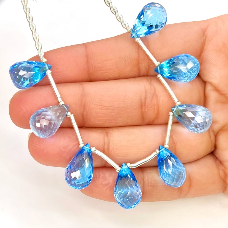 Swiss Blue Topaz 14-16mm Briolette Drop Shape AAA Grade Gemstone Beads Layout - Total 1 Strand of 6 Inch.