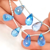 Swiss Blue Topaz 14-16mm Briolette Drop Shape AAA Grade Gemstone Beads Layout - Total 1 Strand of 6 Inch.