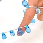 Swiss Blue Topaz 14-16mm Briolette Drop Shape AAA Grade Gemstone Beads Layout - Total 1 Strand of 6 Inch.