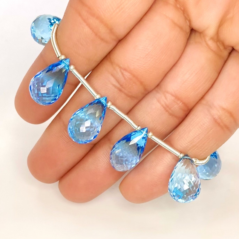 Swiss Blue Topaz 14-16mm Briolette Drop Shape AAA Grade Gemstone Beads Layout - Total 1 Strand of 6 Inch.