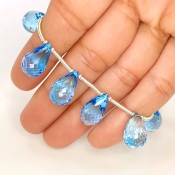 Swiss Blue Topaz 14-16mm Briolette Drop Shape AAA Grade Gemstone Beads Layout - Total 1 Strand of 6 Inch.