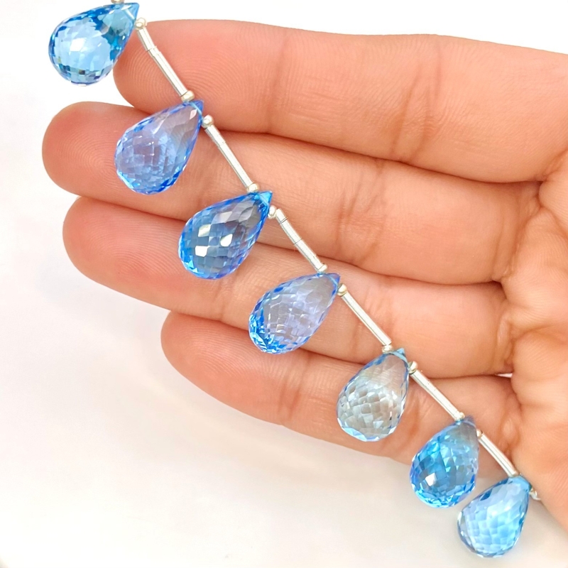 Swiss Blue Topaz 14-16mm Briolette Drop Shape AAA Grade Gemstone Beads Layout - Total 1 Strand of 6 Inch.