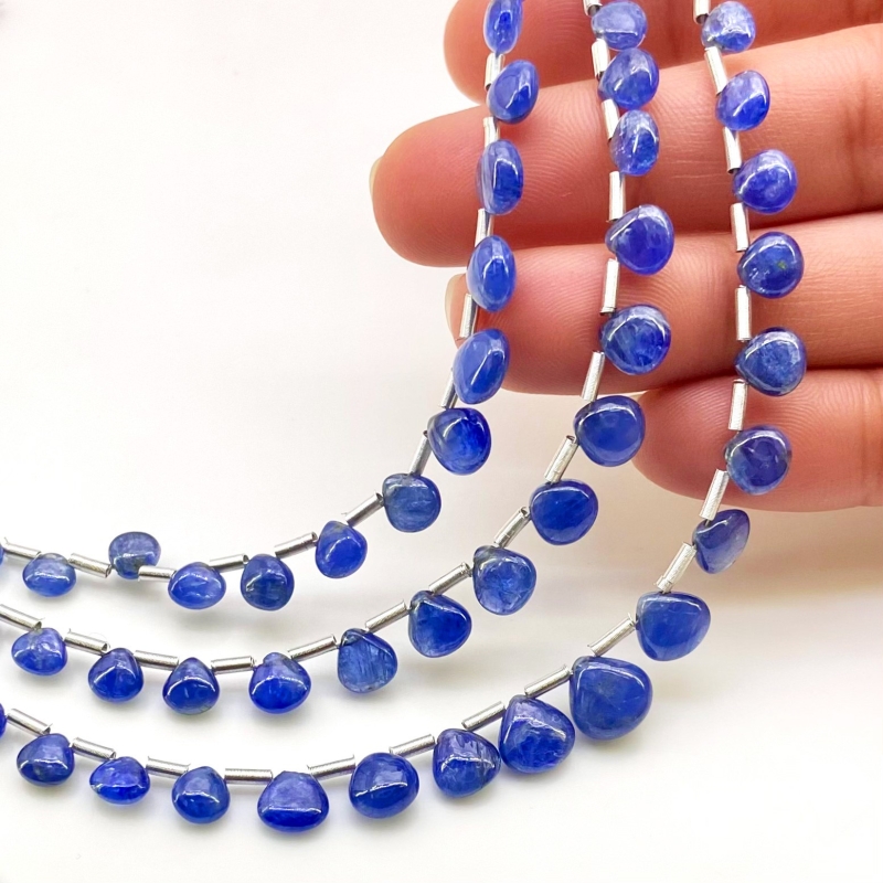 Blue Sapphire 4-8.5mm Smooth Heart Shape AA Grade Multi Strand Beads Layout - Total 3 Strands of 8-10 Inch