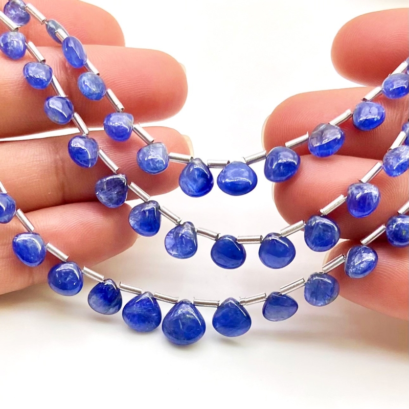 Blue Sapphire 4-8.5mm Smooth Heart Shape AA Grade Multi Strand Beads Layout - Total 3 Strands of 8-10 Inch