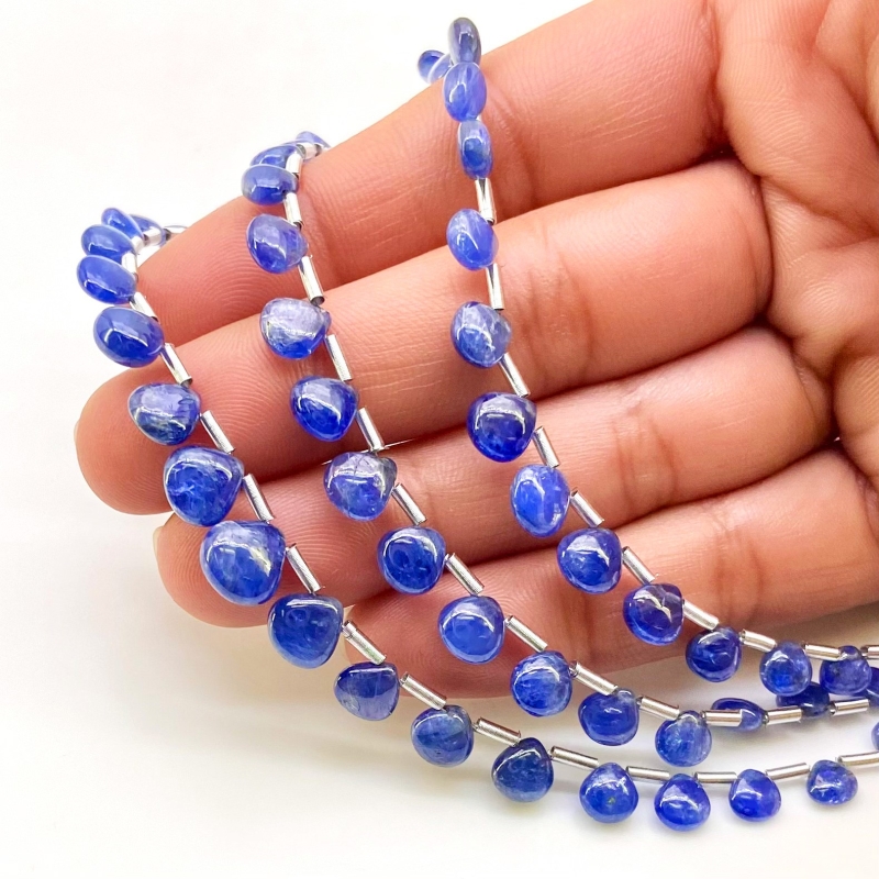 Blue Sapphire 4-8.5mm Smooth Heart Shape AA Grade Multi Strand Beads Layout - Total 3 Strands of 8-10 Inch