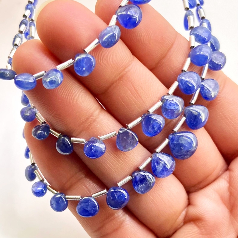 Blue Sapphire 4-8.5mm Smooth Heart Shape AA Grade Multi Strand Beads Layout - Total 3 Strands of 8-10 Inch