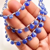 Blue Sapphire 4-8.5mm Smooth Heart Shape AA Grade Multi Strand Beads Layout - Total 3 Strands of 8-10 Inch