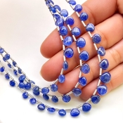 Blue Sapphire 4-8.5mm Smooth Heart Shape AA Grade Multi Strand Beads Layout - Total 3 Strands of 8-10 Inch