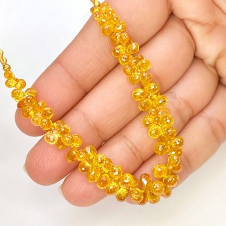 Yellow Sapphire 4-6mm Briolette Drop Shape AAA Grade Gemstone Beads Strand - Total 1 Strand of 7 Inch.