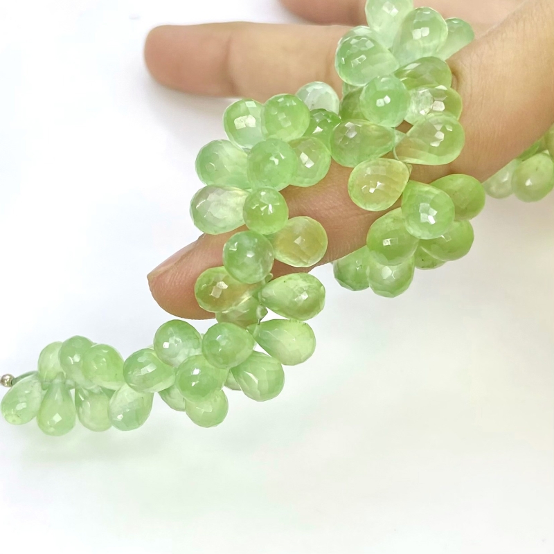 Prehnite 9-12mm Briolette Drop Shape AAA Grade Gemstone Beads Strand - Total 1 Strand of 8 Inch.