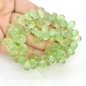 Prehnite 9-12mm Briolette Drop Shape AAA Grade Gemstone Beads Strand - Total 1 Strand of 8 Inch.