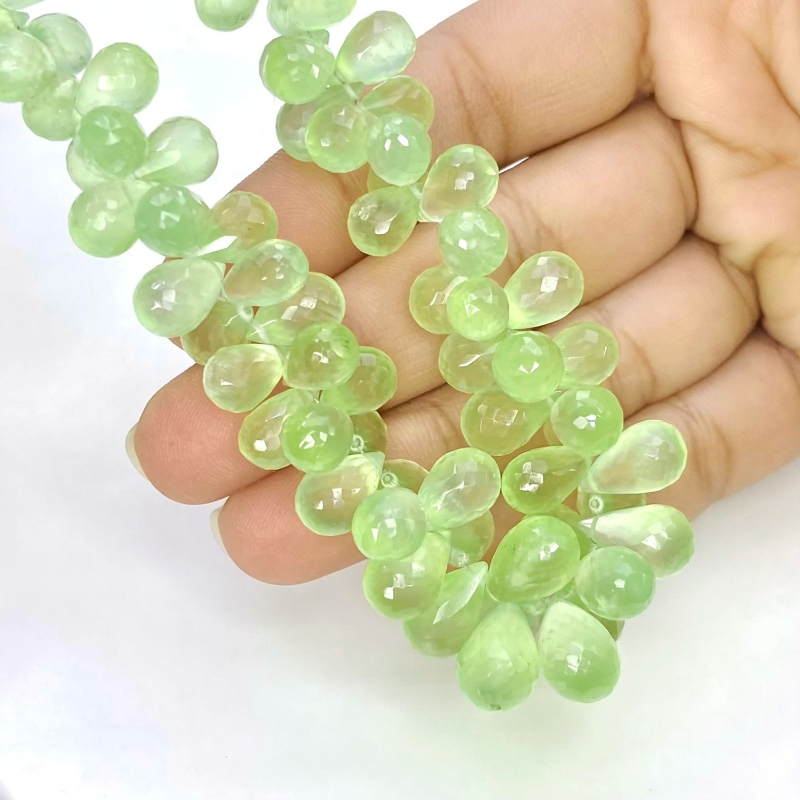 Prehnite 9-12mm Briolette Drop Shape AAA Grade Gemstone Beads Strand - Total 1 Strand of 8 Inch.