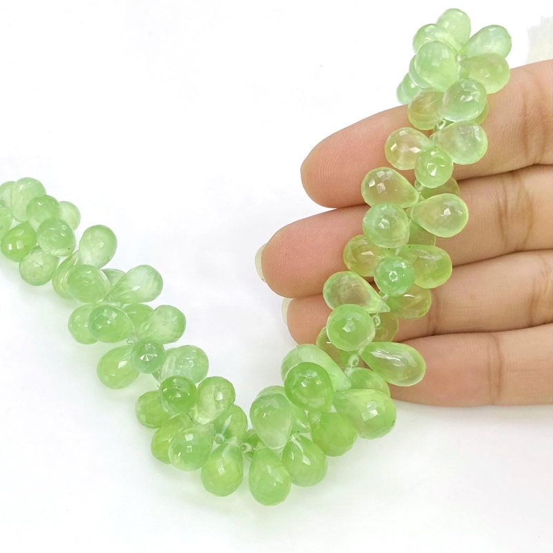 Prehnite 9-12mm Briolette Drop Shape AAA Grade Gemstone Beads Strand - Total 1 Strand of 8 Inch.