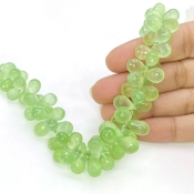 Prehnite 9-12mm Briolette Drop Shape AAA Grade Gemstone Beads Strand - Total 1 Strand of 8 Inch.