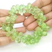 Prehnite 9-12mm Briolette Drop Shape AAA Grade Gemstone Beads Strand - Total 1 Strand of 8 Inch.